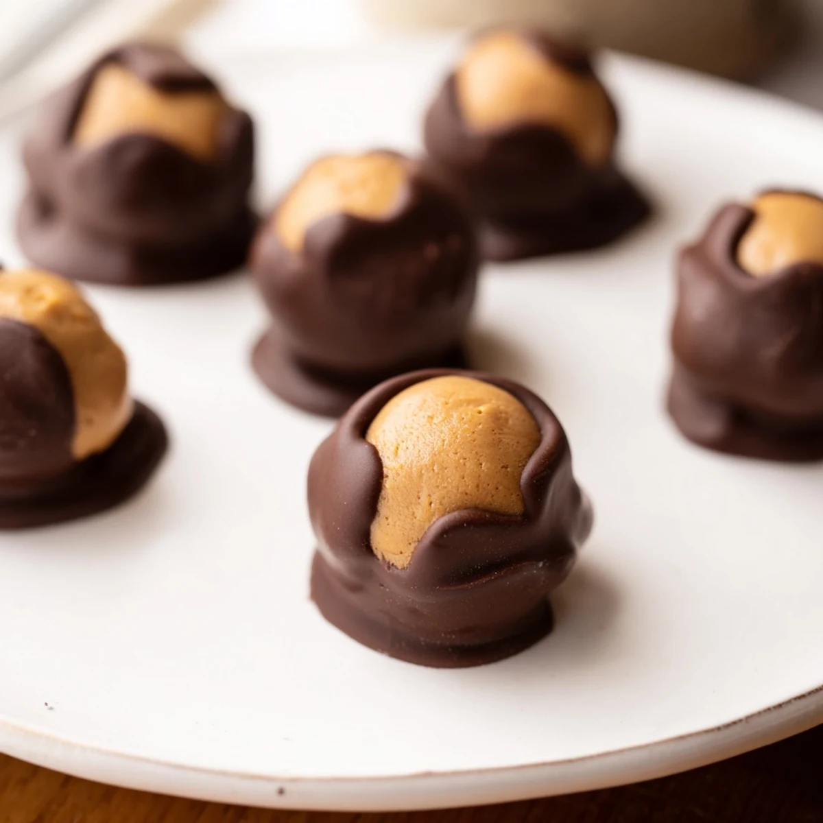 These homemade peanut butter balls, coated in glistening chocolate, are an easy, delicious treat.