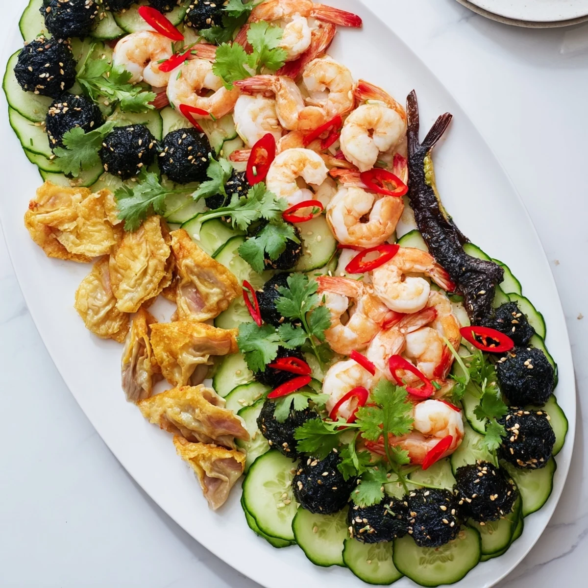 A visually stunning Mighty Dragon Lunar New Year Board with colorful vegetables and dips for serving.