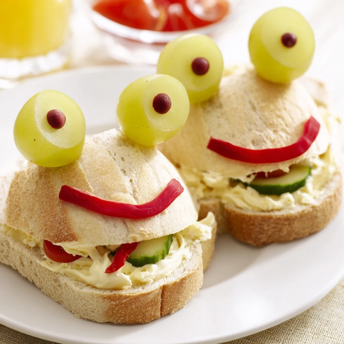 These playful Prince Charming Froggy Sandwiches have cheerful faces, perfect for a picnic spread.