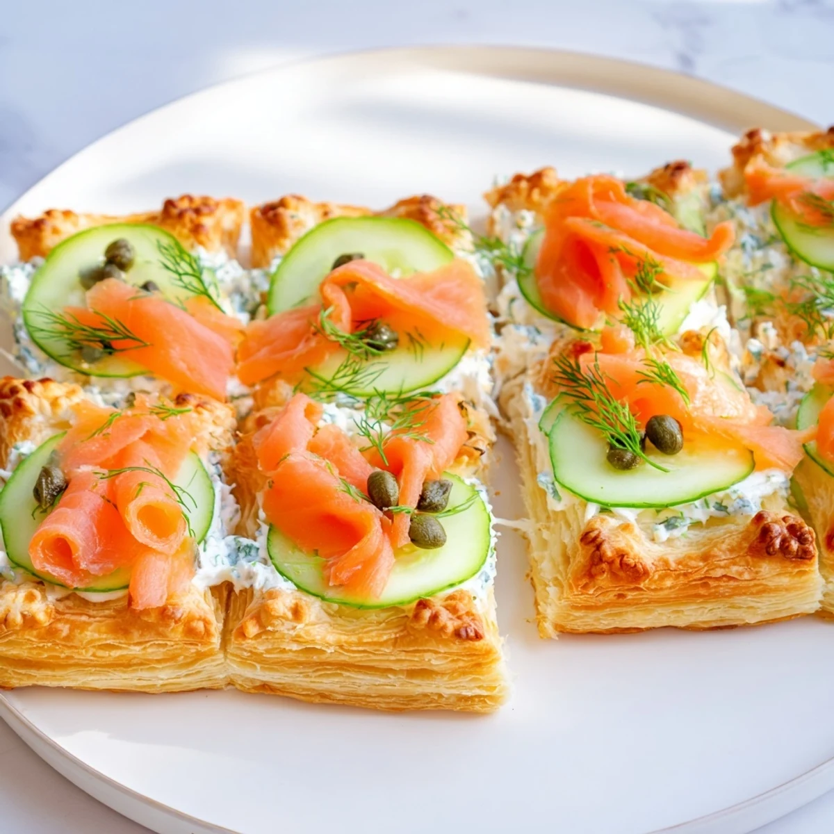 Delicate Étoiles Filantes Assiette appetizers, featuring herbed cream cheese and savory smoked salmon slices.