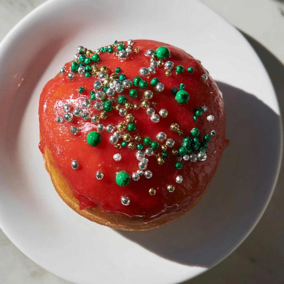 Fluffy, golden brown Christmas Ornament Beignets, iced and sprinkled for a joyous holiday dessert.