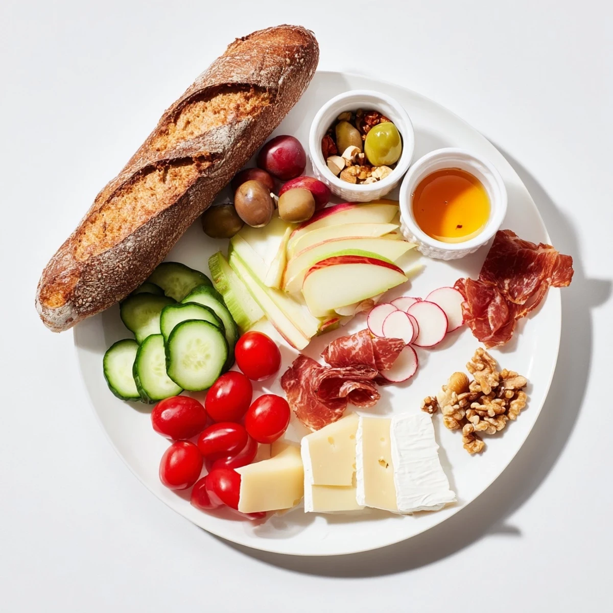 Enjoy a visually appealing Planche Montagne Aventure Collation, featuring rustic bread and delicious mountain honey right now.