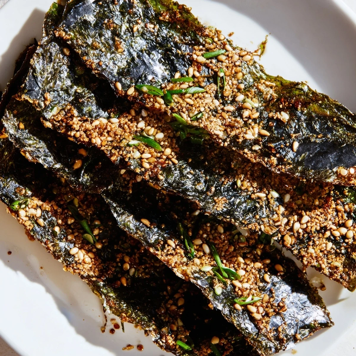 Golden-brown Snacks de Vague Surf, a delightful stack of crispy seaweed ready to eat.