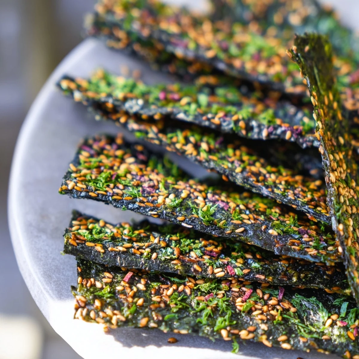 Bite-sized squares of oven-baked Snacks de Vague Surf, savory and full of flavor.