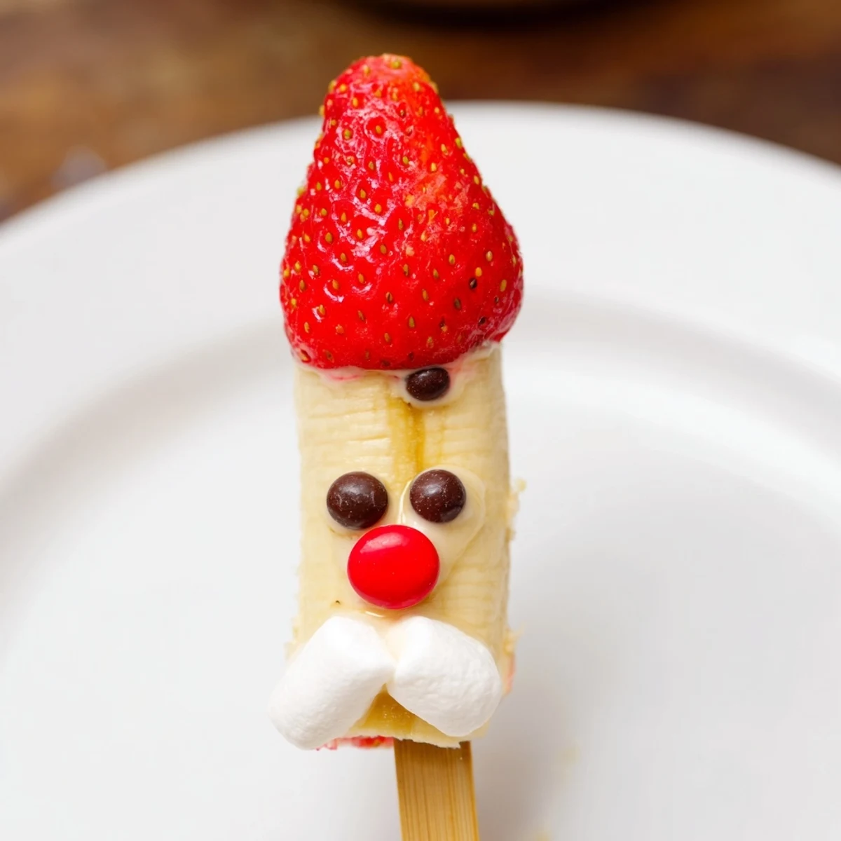 Bright red strawberries and creamy banana Santa Snack Sticks make a fun, festive treat ready to eat.