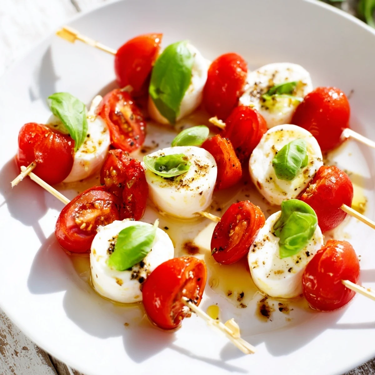 A delicious gathering of appetizer-sized Savory star-shaped Caprese skewers, ready for a party.