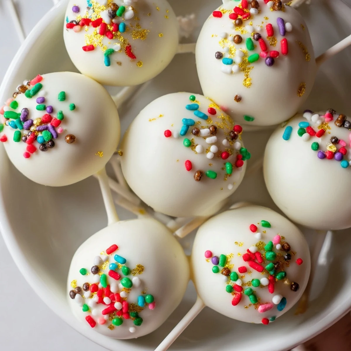 Vibrant Ornament Ball Cake Pops: round, shimmering cake treats, ready to be enjoyed at your holiday gathering or party!