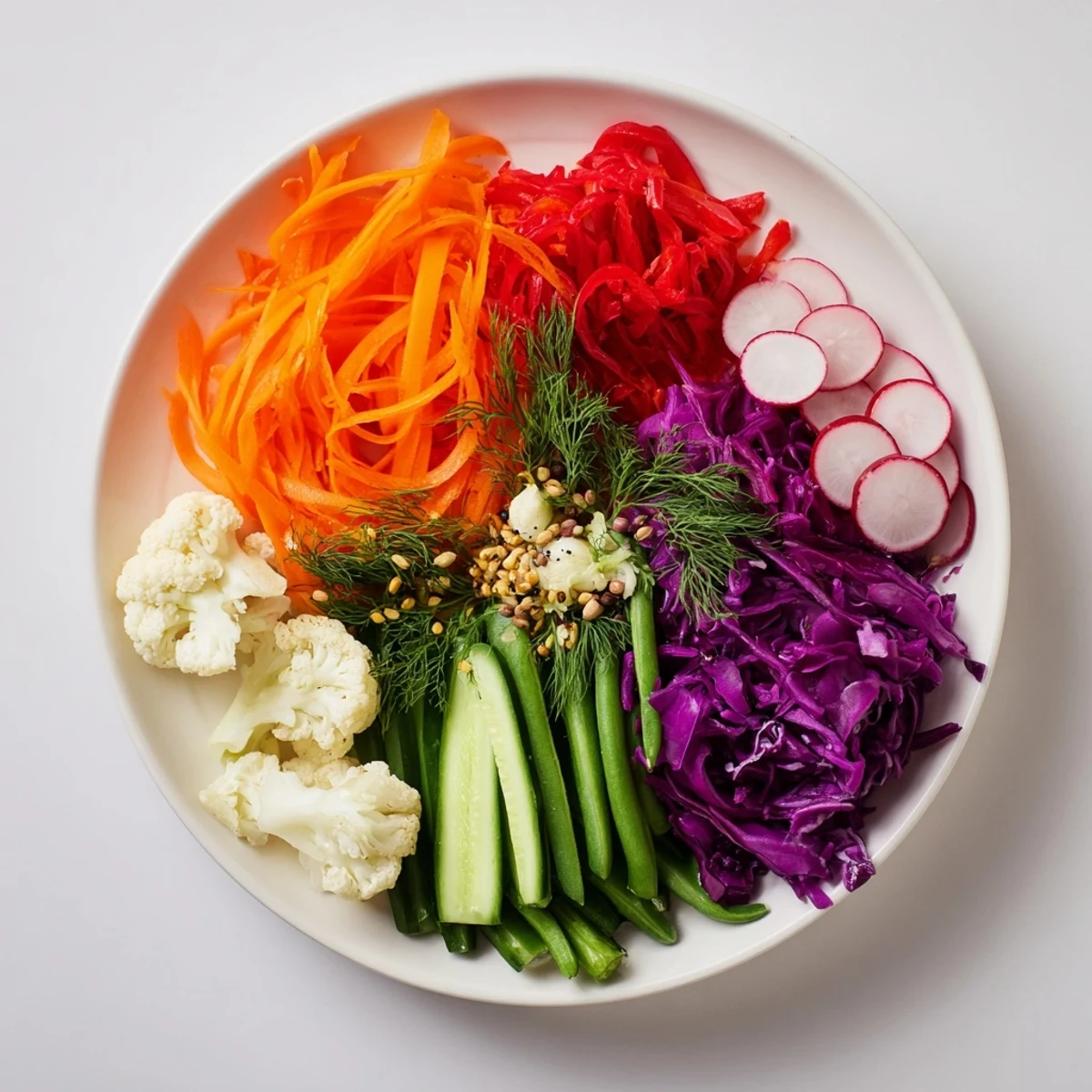 A colorful arrangement of crispy, tangy pickled and fermented vegetables, showcasing the Pickled & Fermented Feast.