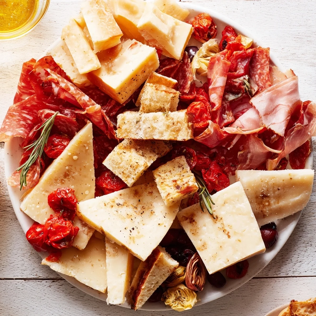 Enjoy a visual feast of the Rustic Italian Farmhouse Board, overflowing with cured meats, cheeses, and crusty bread.