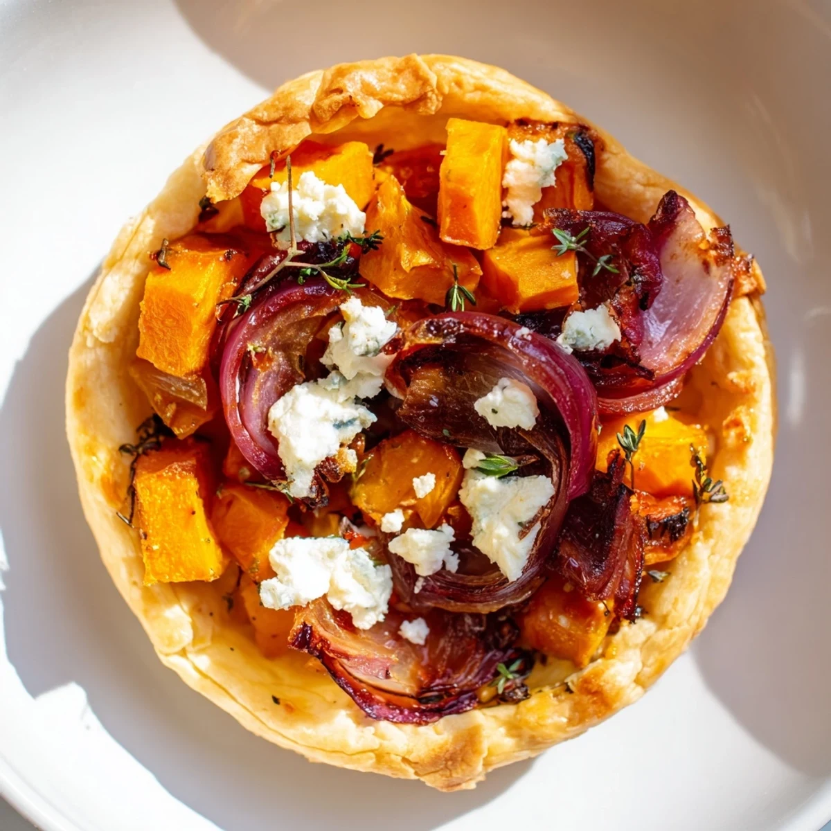 Golden-brown Feuilles d'Érable Tartes Salées d'Automne, showcasing flaky pastry and roasted vegetable filling.