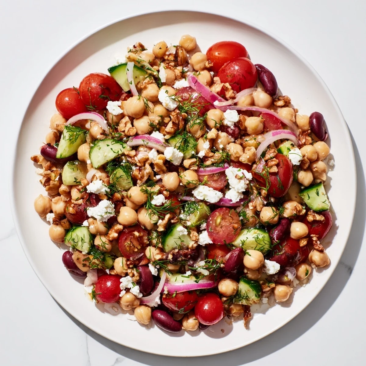 A delicious bowl of Dense Bean Salad is showcased, showcasing its fresh ingredients and flavors, perfect for a light meal.