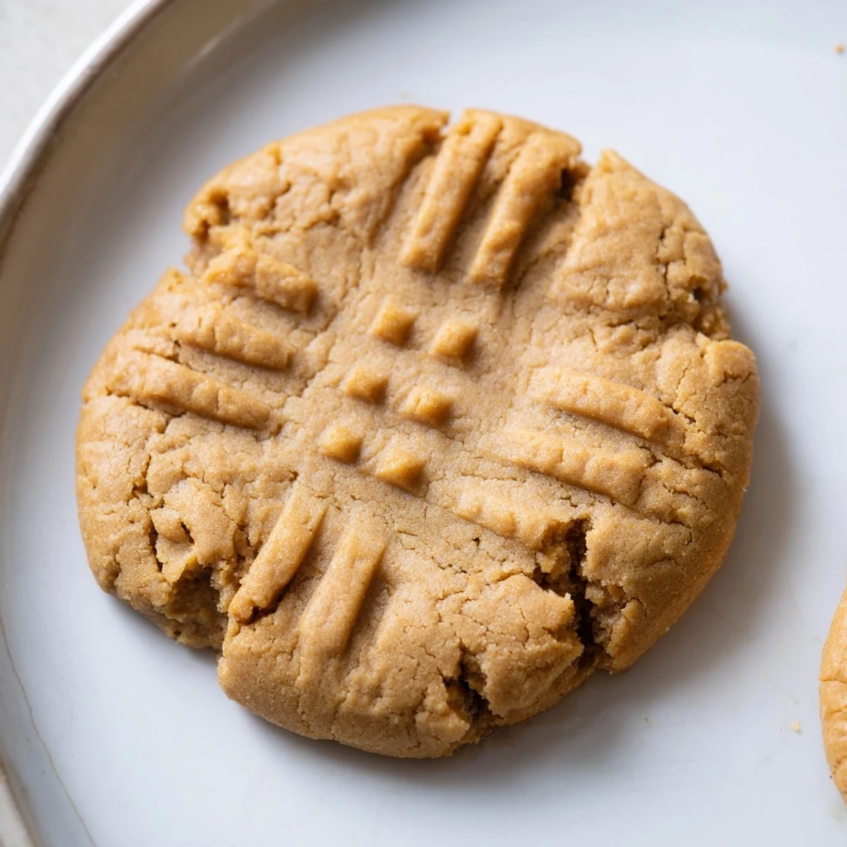 Close-up of freshly baked Flourless Peanut Butter Cookies, a simple American recipe, served warm.