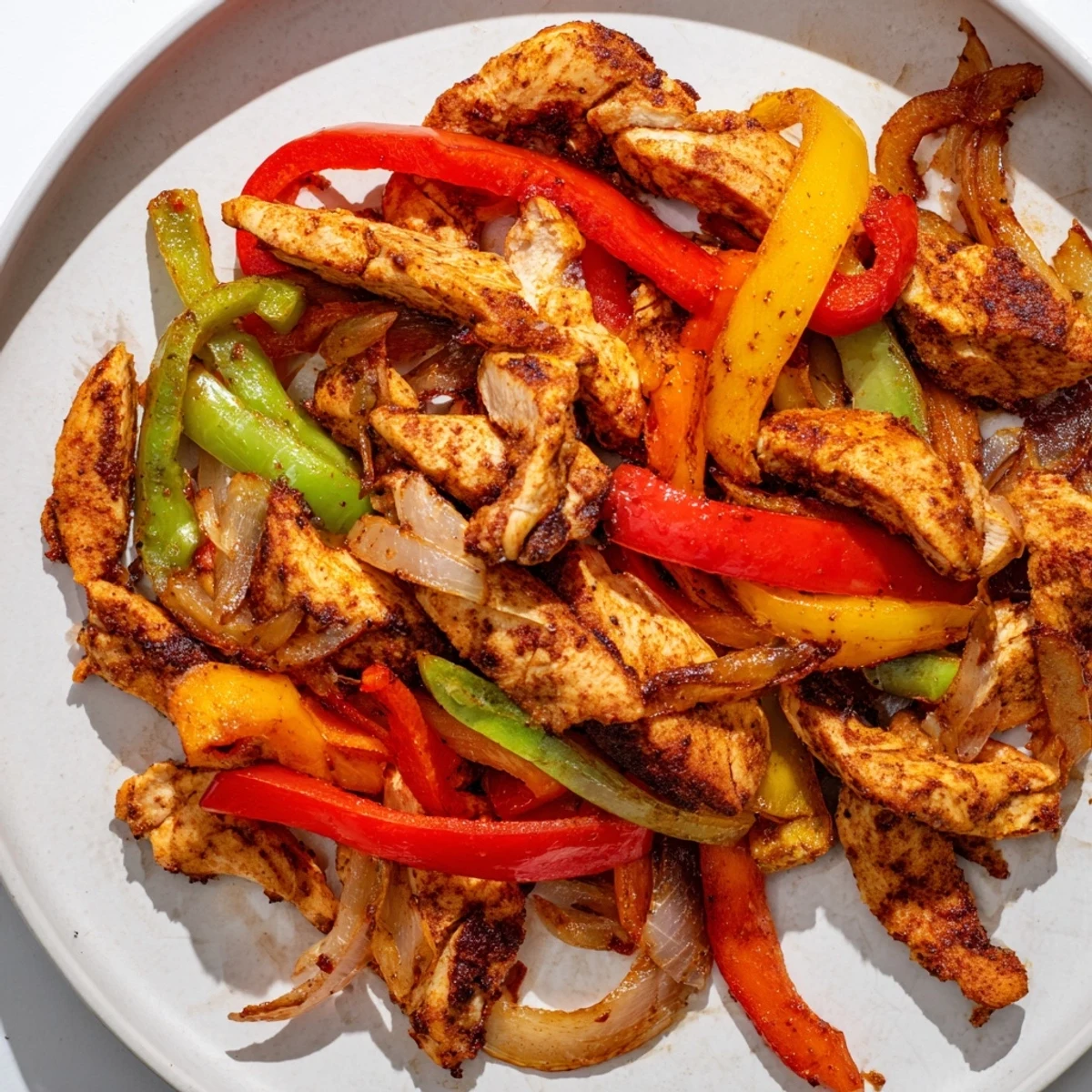 Sheet-Pan Chicken Fajitas, sizzling with perfectly cooked chicken and colorful roasted peppers, ready to serve.