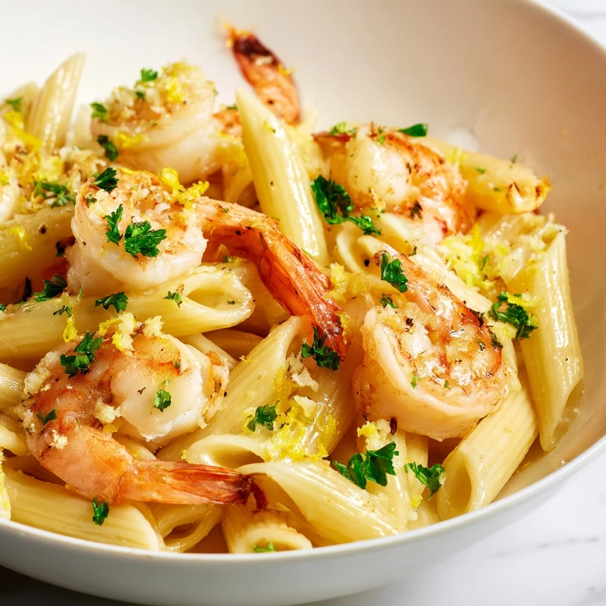 Golden garlic shrimp penne with tender shrimp, tossed in a creamy, flavorful garlic sauce.