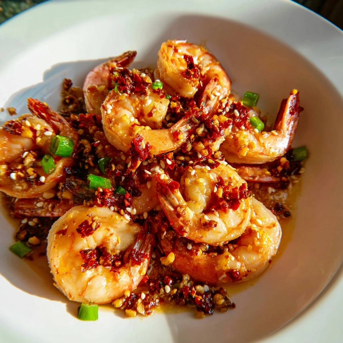 Delectable Korean Garlic Butter Shrimp, cooked until pink and opaque, offering a rich, spicy flavor perfect for a meal.