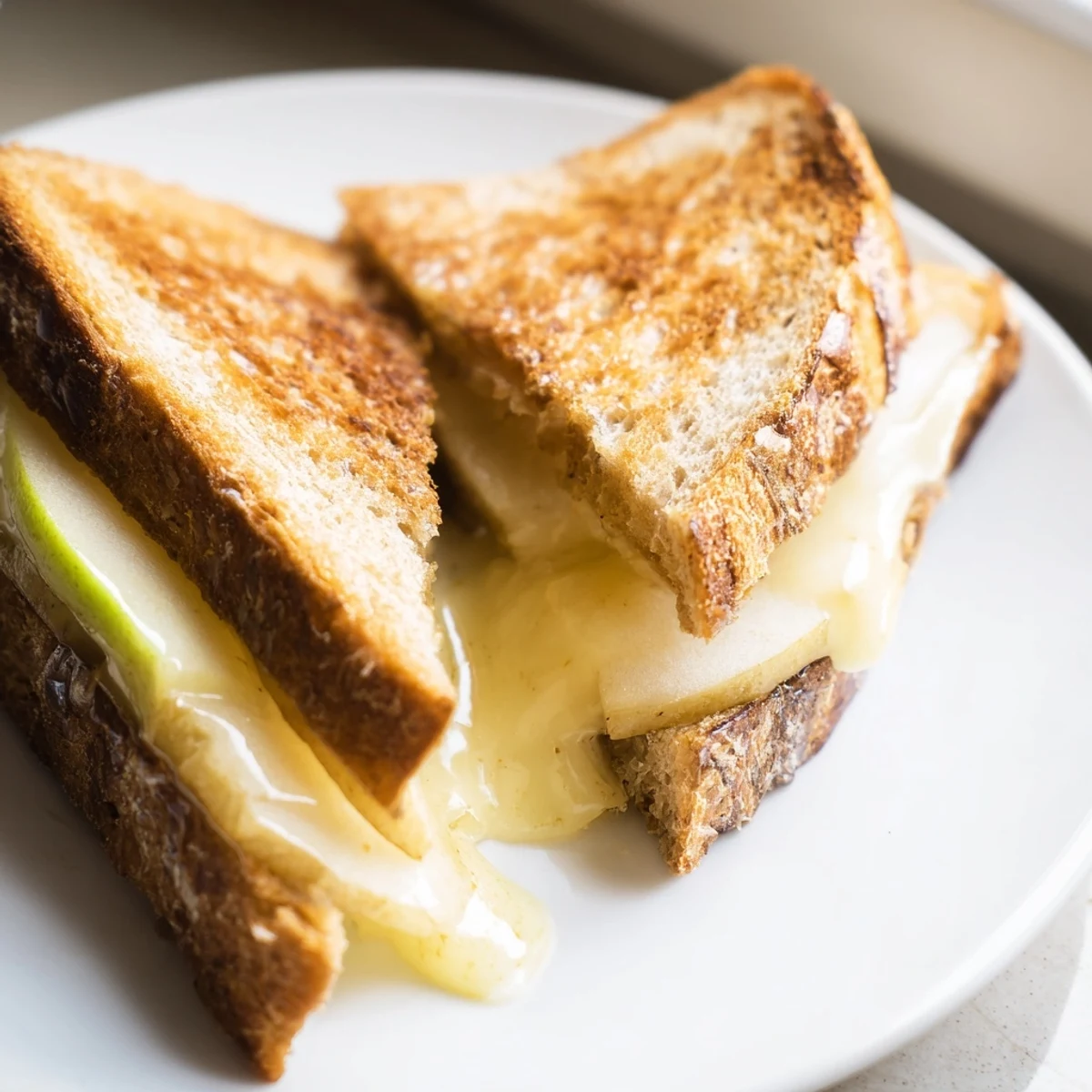 Perfectly grilled Smoked Gouda & Apple Grilled Cheese with buttery sourdough, gooey cheese, and thin apple slices.