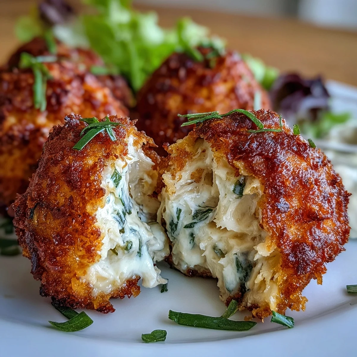 Freshly cooked Cajun Crab Poppers garnished with parsley and lemon wedges on a platter.