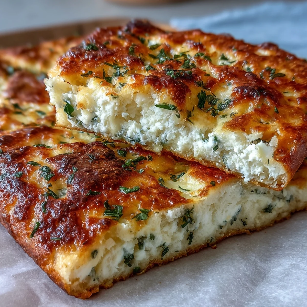 Soft, golden Fluffy Cottage Cheese Flatbread topped with tomato sauce and melted mozzarella.
