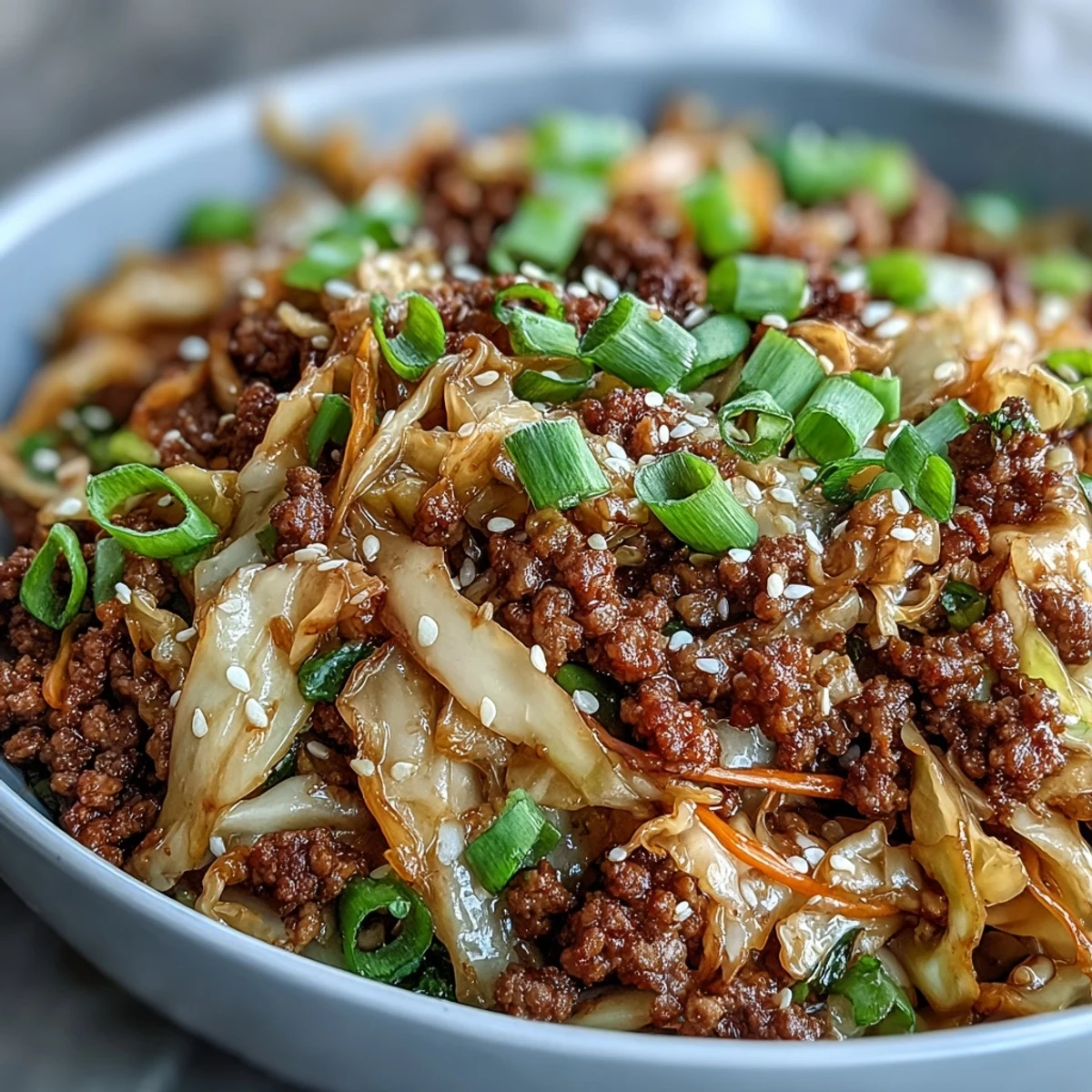 Quick weeknight dinner of colorful Egg Roll in a Bowl with tender cabbage, ginger, and garlic ready in minutes.