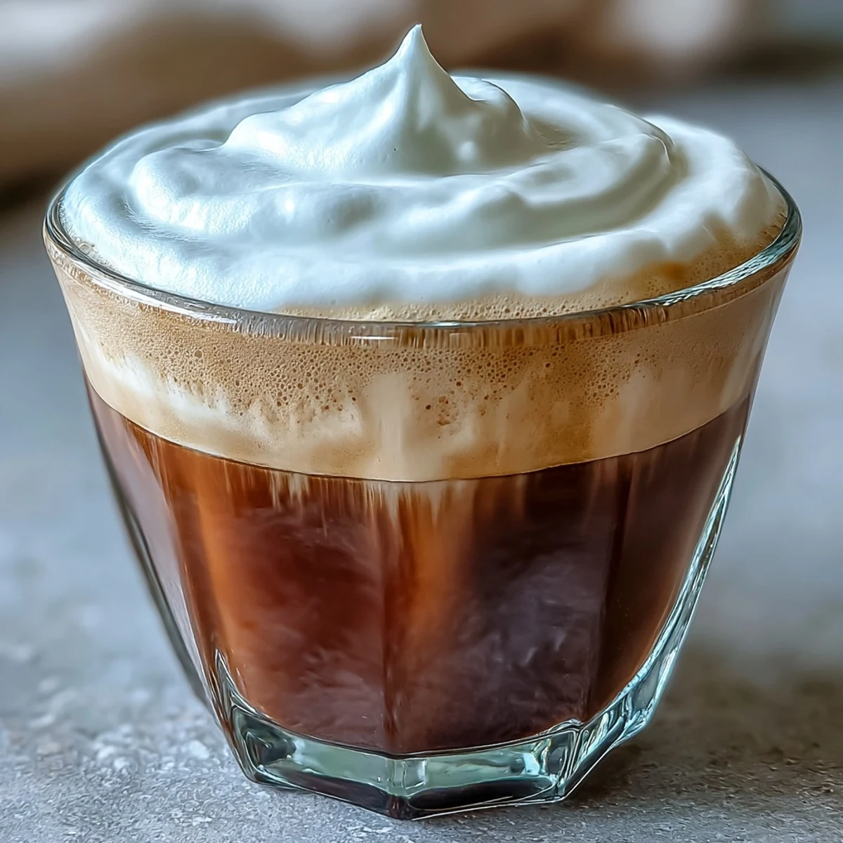 Ceramic mug of Hojicha Macchiato topped with frothy milk, served on a saucer for an afternoon pick-me-up.