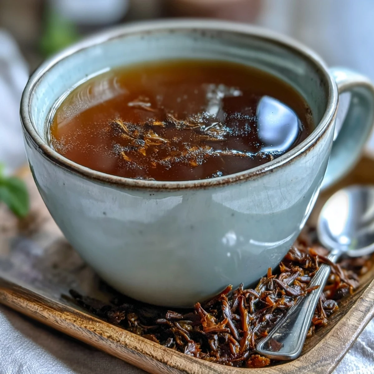 Steaming Hojicha Americano served in a rustic ceramic mug, highlighting its toasty, roasted aroma.