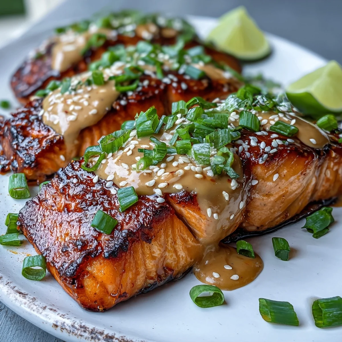 Sizzling Bang Bang Salmon in a hot skillet, featuring golden-brown edges and a glossy, spicy-sweet sauce ready to be served.