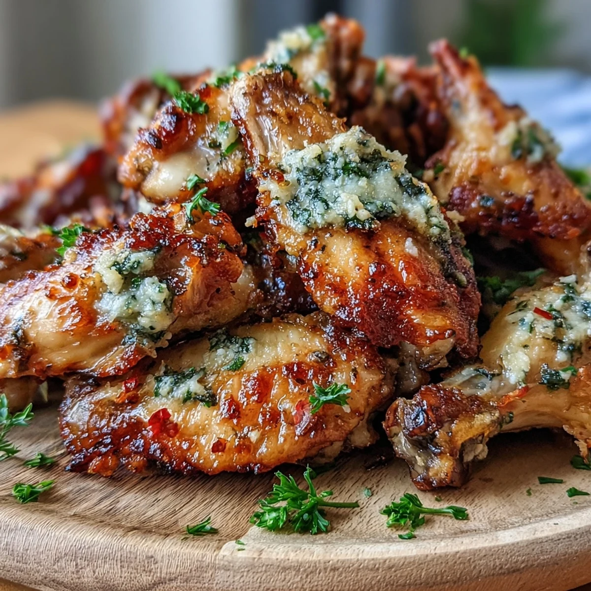 Crispy, baked Keto Garlic Parmesan Baked Chicken Wings served with celery sticks and a side of creamy keto-friendly dipping sauce.