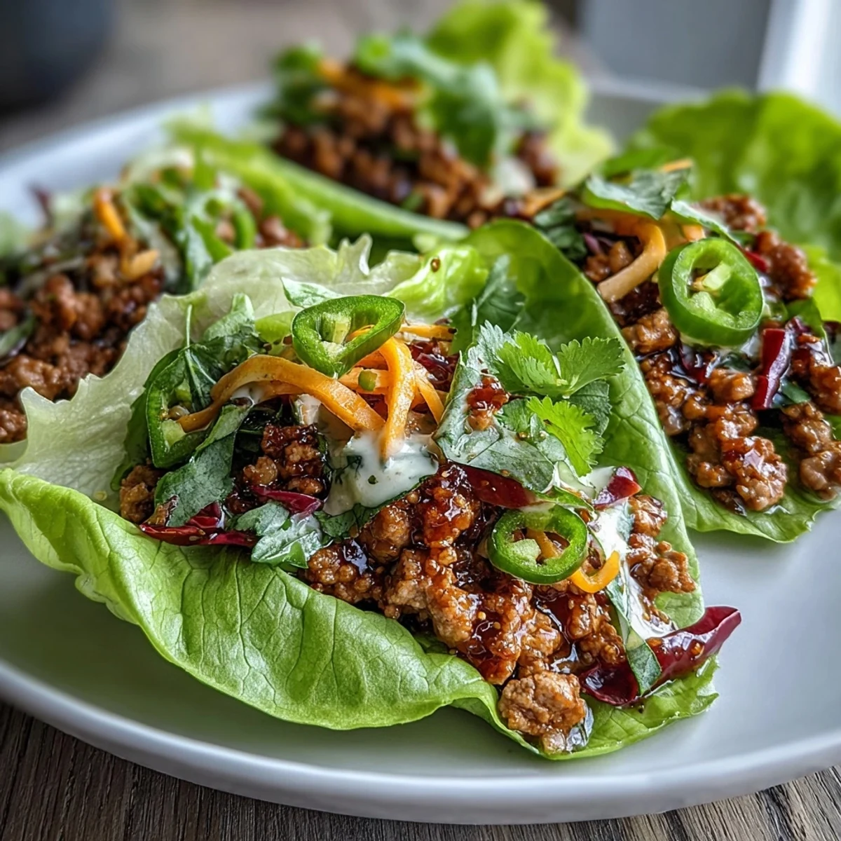 Colorful mango slaw with cabbage, carrots, and cilantro brightens lean turkey tacos served in fresh lettuce leaves.  