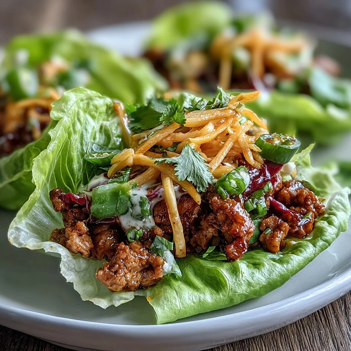Juicy mango slaw adds sweetness to smoky, spicy turkey filling nestled in crunchy lettuce cups for a healthy dinner.