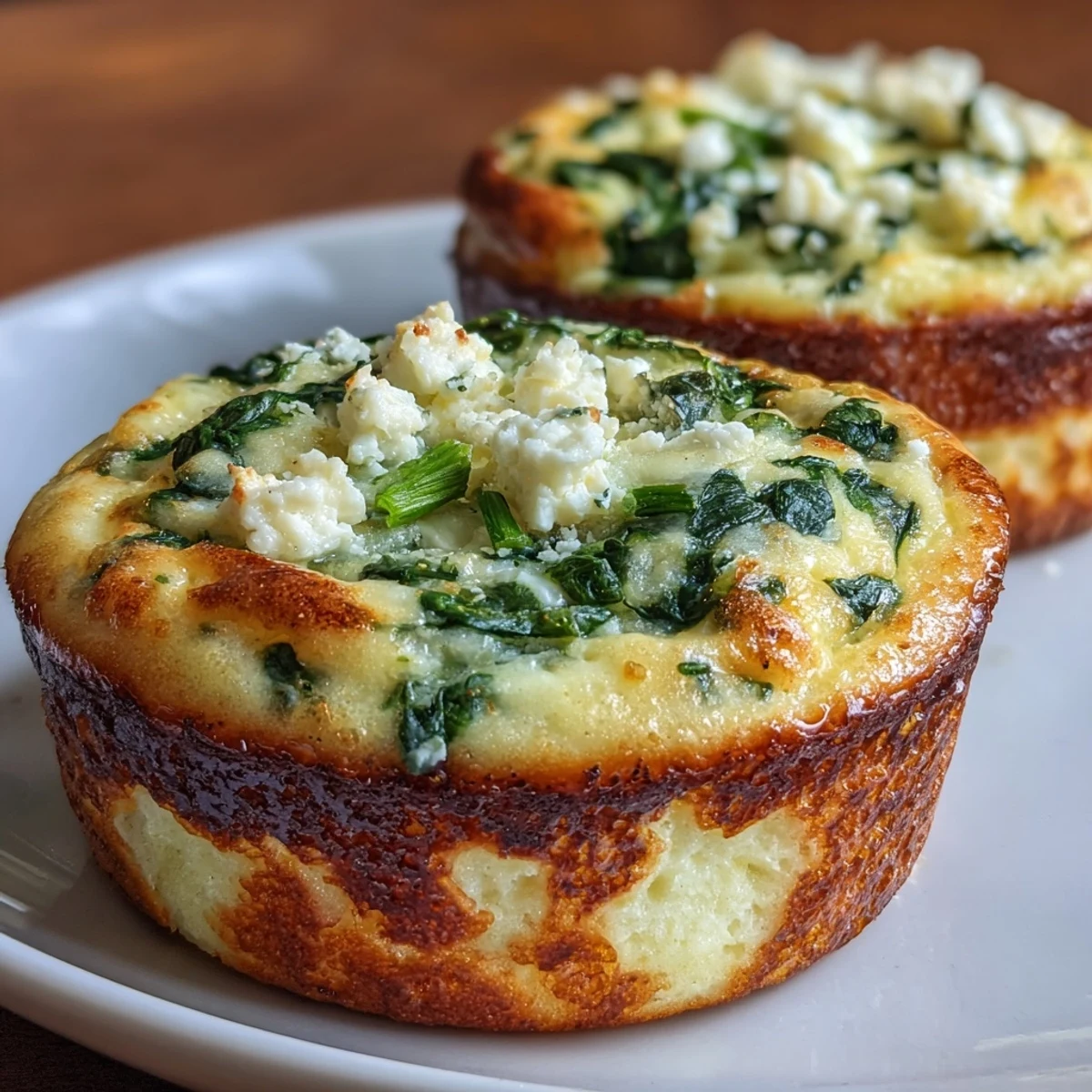 Fluffy, low-carb egg muffins filled with spinach and tangy feta, perfect for a quick keto breakfast or snack.  