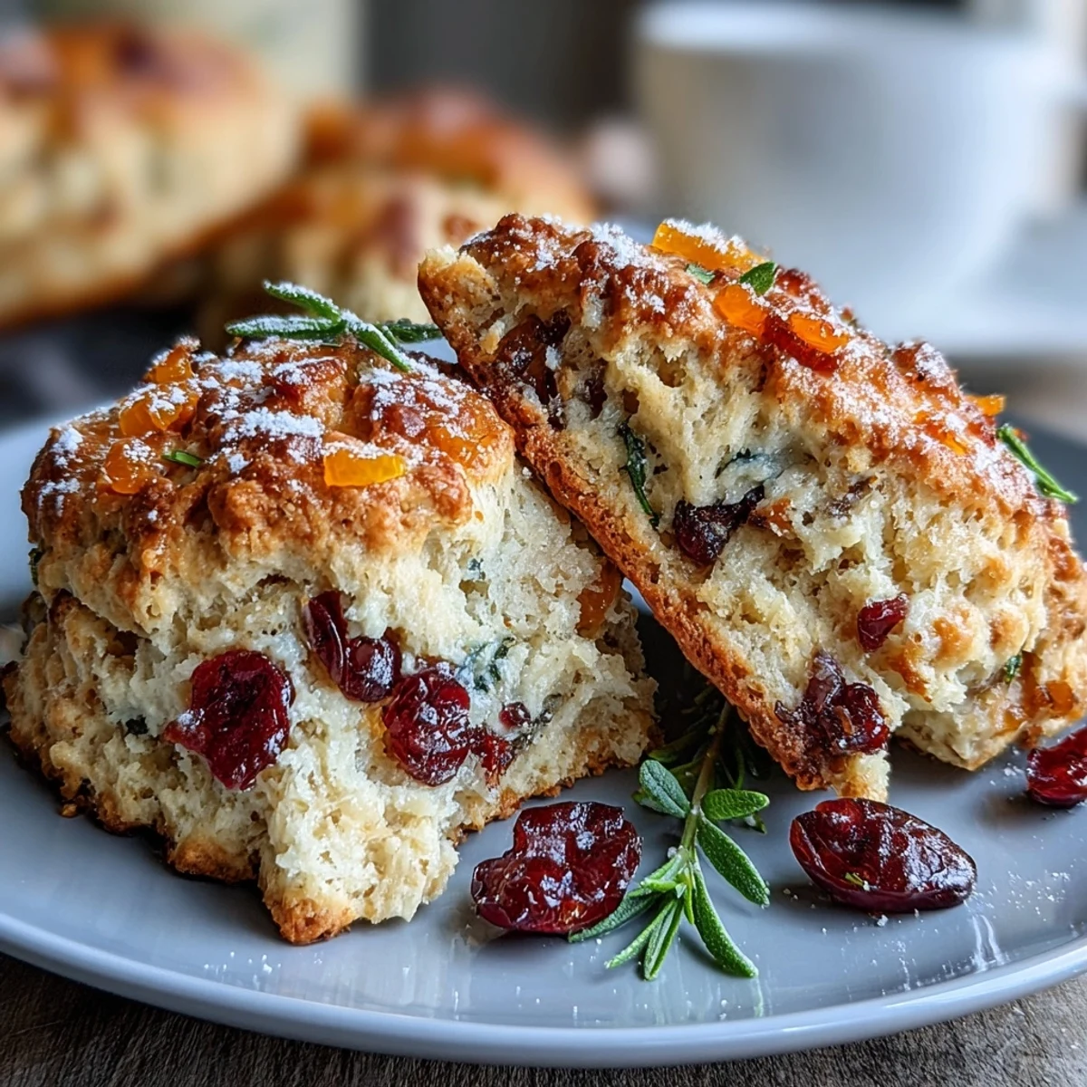 Buttery, flaky scones bursting with dried cranberries and candied orange peel, ideal for a cozy Valentine's Day breakfast or brunch.