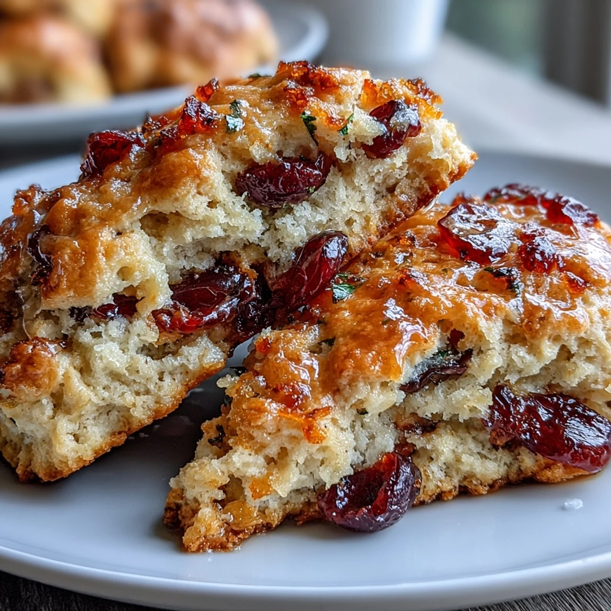 Golden scones packed with candied orange peel and tart cranberries, drizzled with a sweet orange glaze for a festive treat.