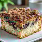 Golden sourdough coffee cake squares topped with juicy blueberries and a crunchy streusel, perfect for breakfast or a sweet afternoon treat.