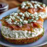 Cottage cheese bagels topped with smoked salmon, cream cheese, and fresh dill for a protein-packed breakfast