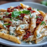 Velvety Marry Me Pasta with garlic, sun-dried tomatoes, and cream sauce, served hot with extra parmesan and basil.