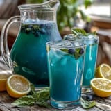 Refreshing blueberry lemon basil lemonade glistening with summer fruit and fragrant herbs.