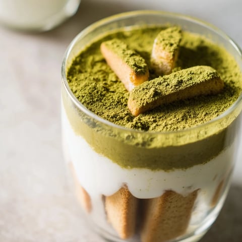 A beautifully layered Matcha Mascarpone Tiramisu Snow Cup, showcasing creamy, green matcha flavors and textures.