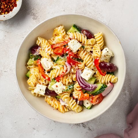 Festive Greek Yogurt Million Dollar Christmas Pasta Salad features colorful veggies in a creamy dressing.
