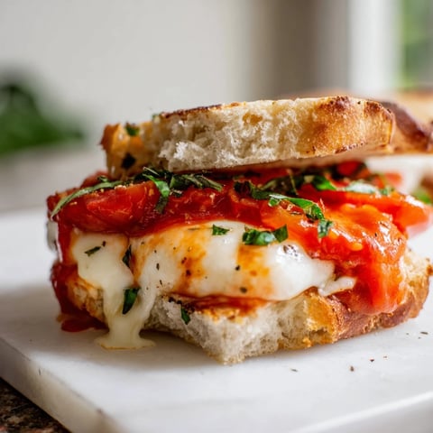 Air Fryer Pizza Margherita Grilled Cheese, with melted mozzarella and fresh basil, ready to eat.