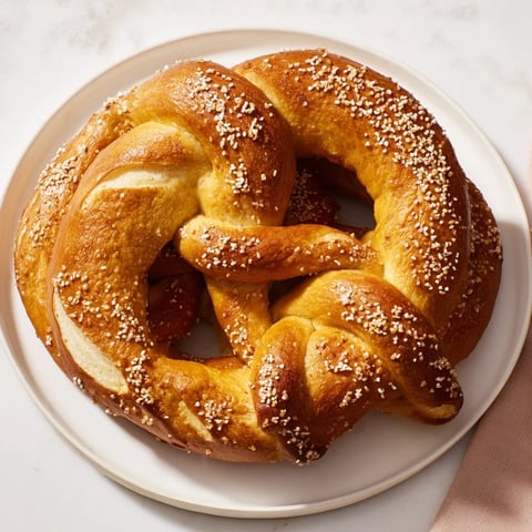 Golden-brown Bretzels Anneau de Fête, shaped into festive rings, are sprinkled generously with coarse salt.