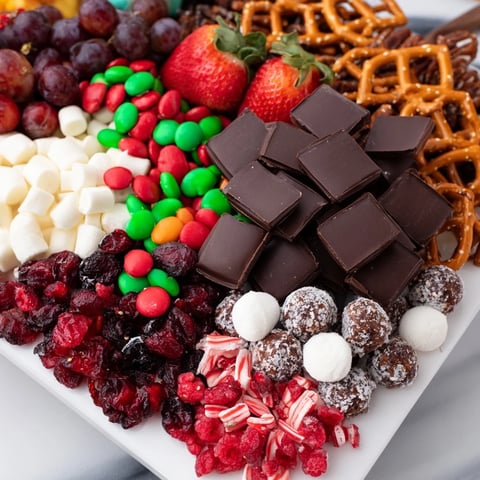 Cozy Mitten Dessert Board: a colorful winter treat of chocolates, cookies, and candies arranged in a mitten shape.