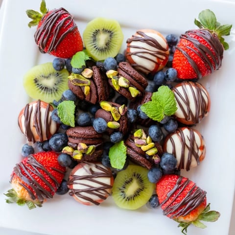 A dessert masterpiece: The Sweet Dessert Decadence platter features fresh fruits, chocolates, and drizzled delights.
