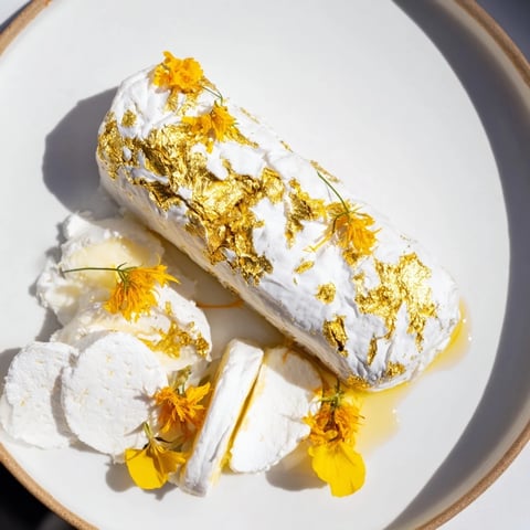 The Gilded Lily cheese platter, adorned with gold and yellow flowers, ready for guests.