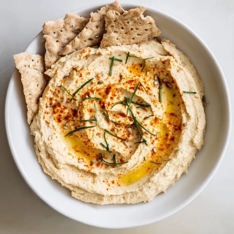 The Sandstone Canyon appetizer: creamy hummus layers with beige crackers, perfect for easy entertaining.