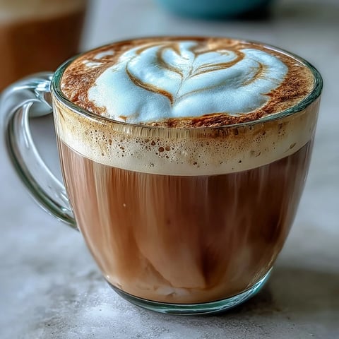 A warm Hojicha Macchiato with steamed milk foam in a demitasse cup, dusted with cocoa powder.