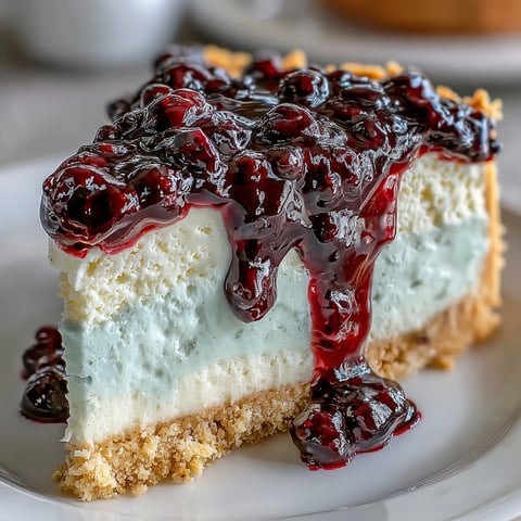 Freshly sliced Lemon Blueberry Shortbread Mousse Cake reveals a buttery shortbread base, creamy lemon mousse, and a vibrant blueberry swirl on a white plate.