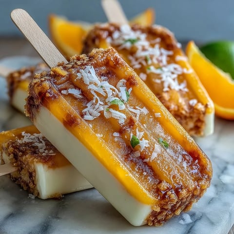 Creamy Mango Greek Yogurt Popsicles with zesty lime and coconut, a refreshing frozen treat for summer days.