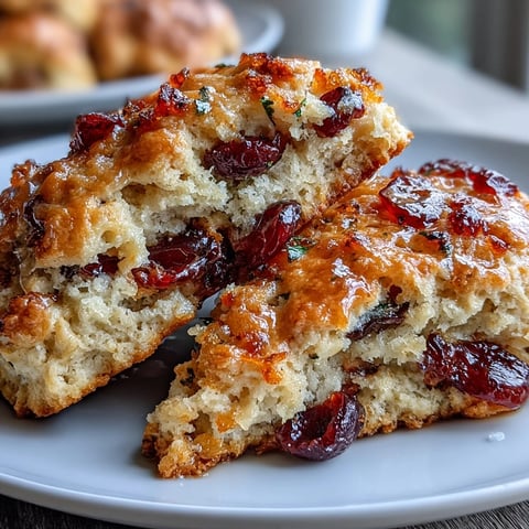 Golden scones packed with candied orange peel and tart cranberries, drizzled with a sweet orange glaze for a festive treat.