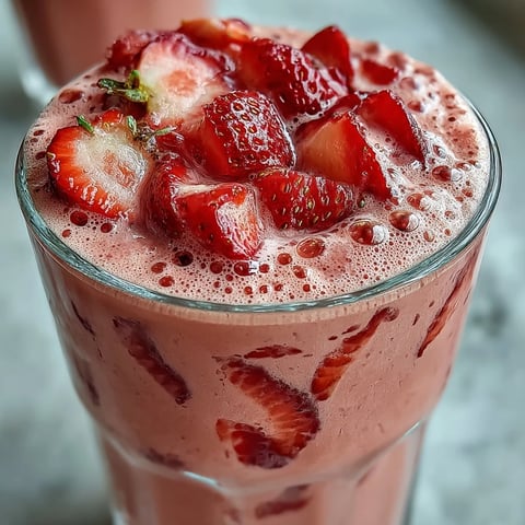 A vibrant strawberry banana protein smoothie with chia seeds, blended to creamy perfection and ready to fuel your morning.