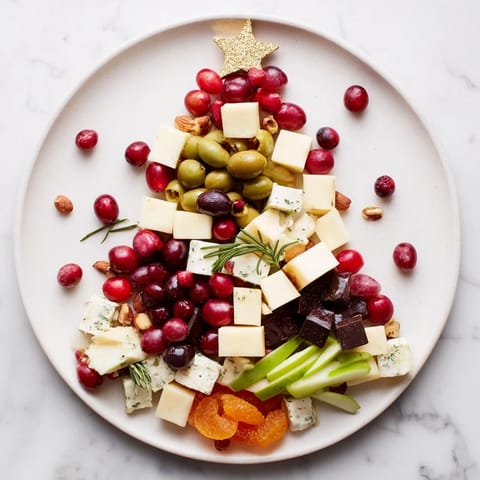 This festive Cranberry Joy Tree Board displays a delicious assortment of ingredients perfect for gatherings.